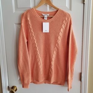 NWT Magaschoni 100% Cotton Cable Knit Sweater in Orange Size M